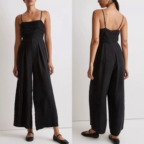 MADEWELL Jumpsuit 2 Ruched Crop Straight Wide Leg NWOT Black - Picture 1 of 5